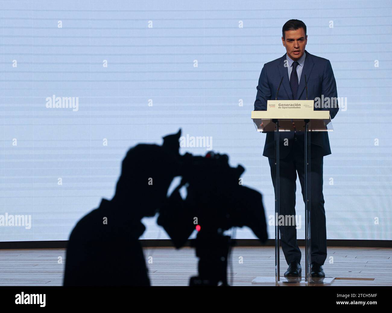 Madrid, 03/28/2022. Conference by President Pedro Sánchez within the framework of the third 'Generation of Opportunities' meeting, organized by the Europa Press agency and by McKinsey & Company, with the presence of a large group of businessmen belonging to the Ibex 35 and which the vice presidents have also attended Teresa Ribera, Nadia Calviño and Yolanda Díaz, as well as ministers Bolaños, María Jesús Montero, Raquel Sánchez and Isabel Rodríguez. Photo: Jaime García. ARCHDC. Credit: Album / Archivo ABC / Jaime García Stock Photo