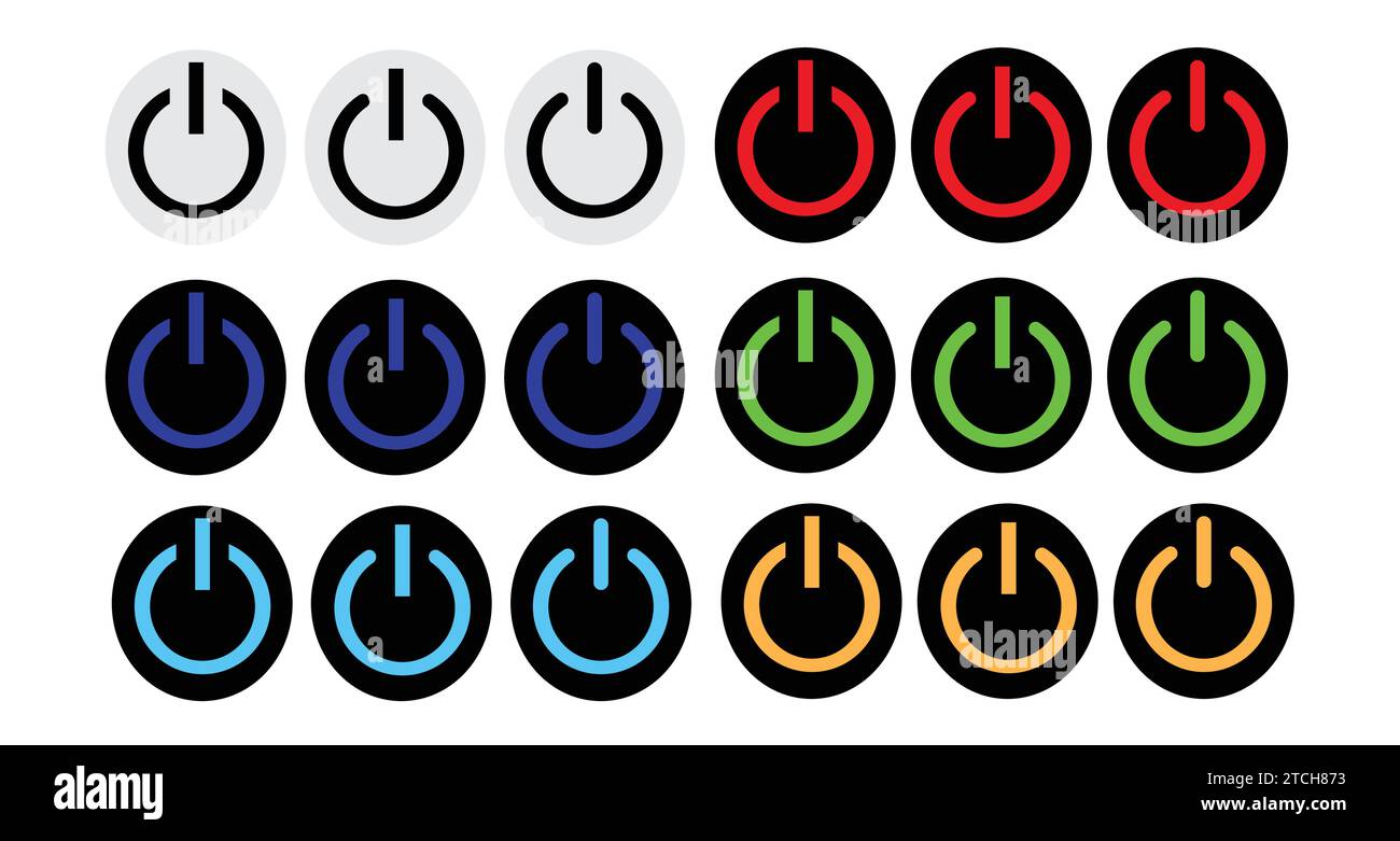 Power on off button symbol icon set pack. Simple design vector editable ...