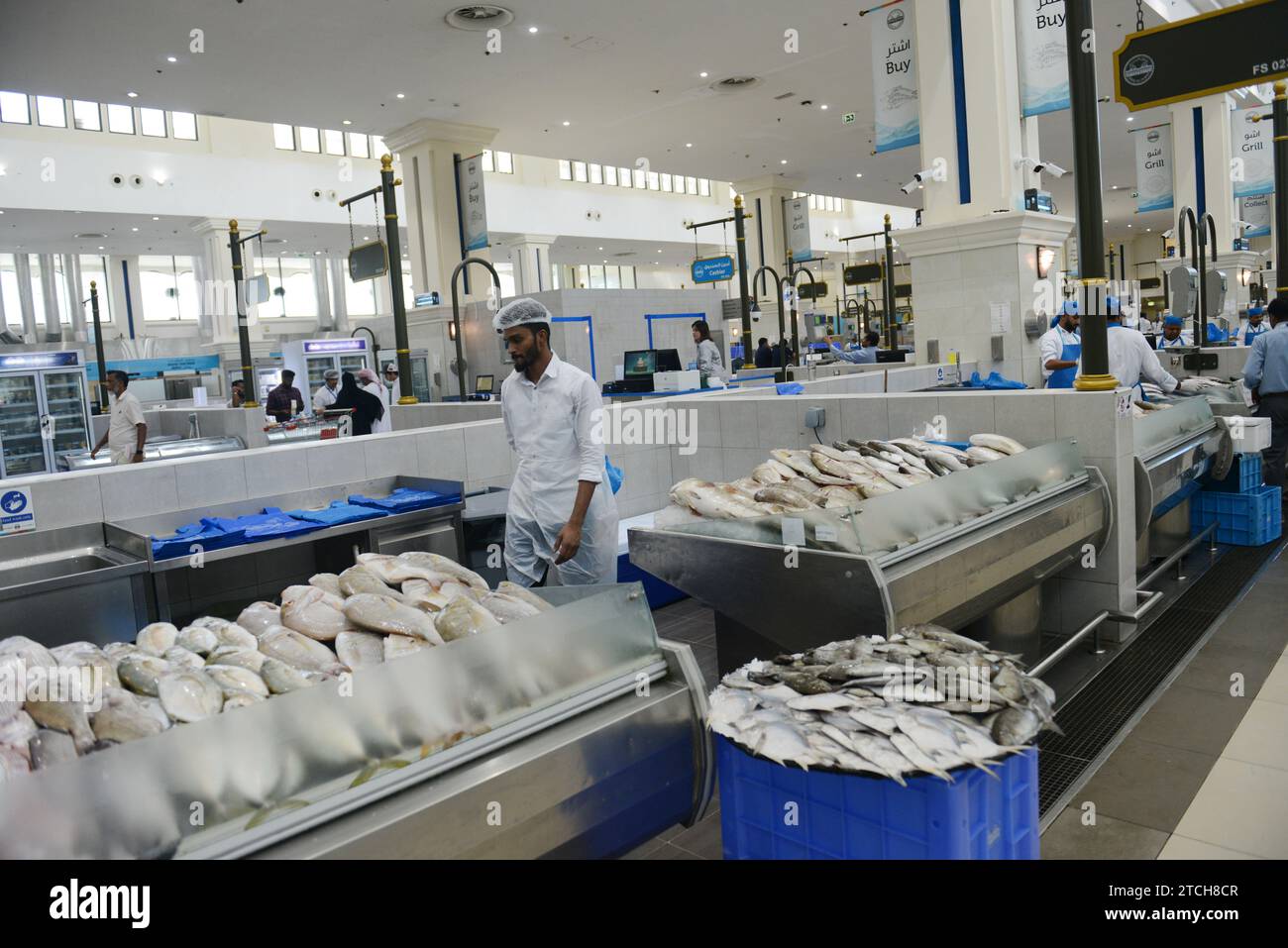 Fresh fish displayed by a vendor at the Souq Al Jubail is a large fresh fish & seafood market