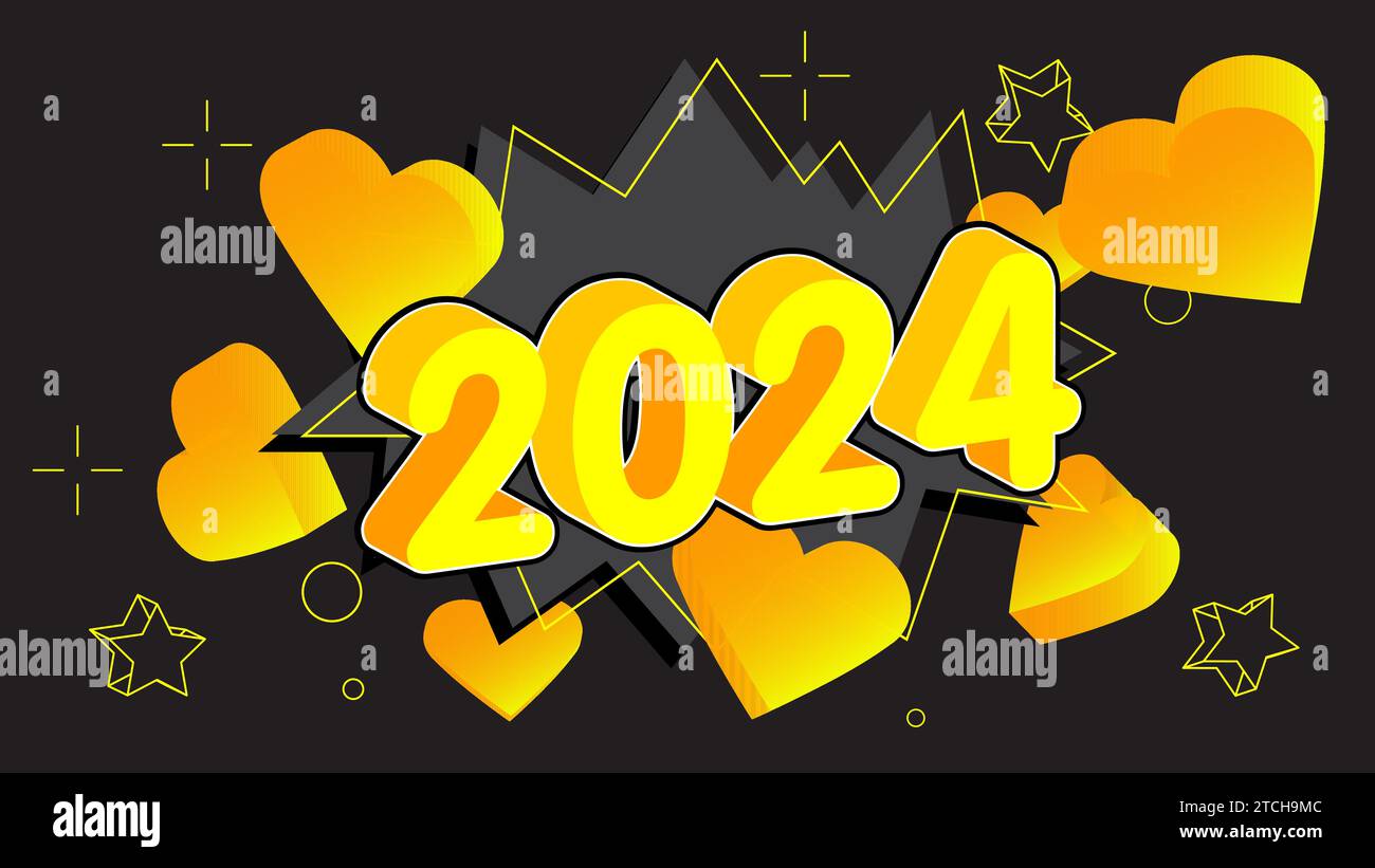 Hearts with 2024 number. Abstract Heart holiday background cartoon