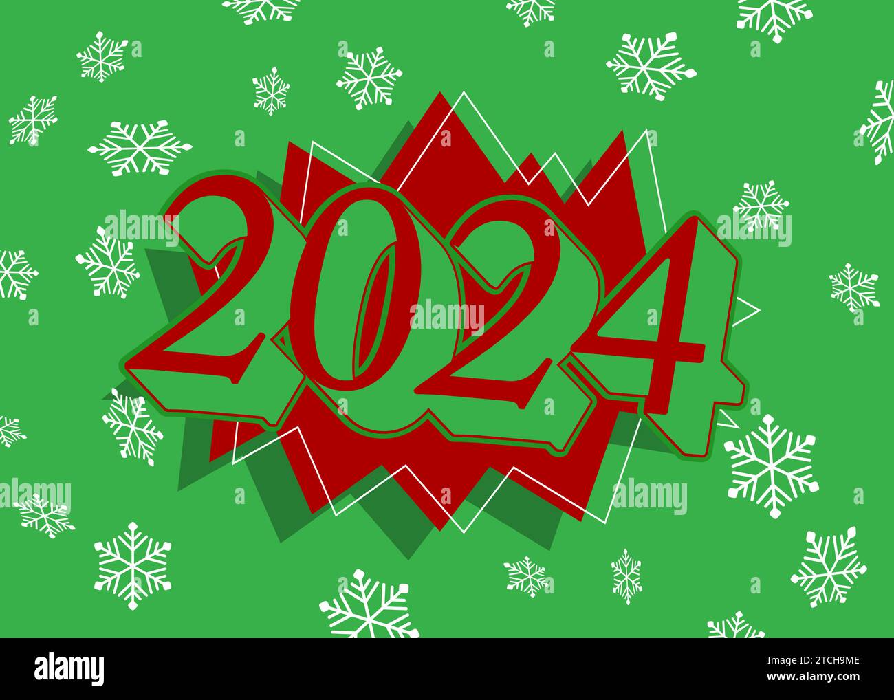 Snowflake background with 2024 number. Holiday event poster, Winter, Snow, Christmas banner. Stock Vector