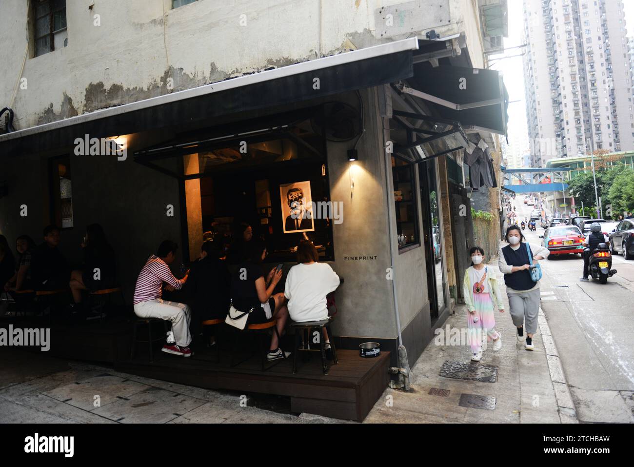 The Fineprint cafe on Second street in Sai Ying Pun, Hong Kong. Stock Photo