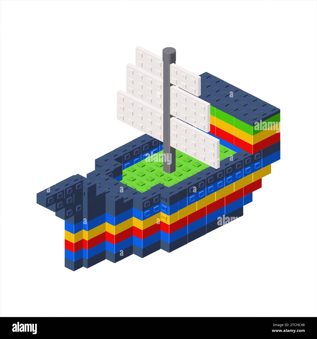 Pirate ship in isometry. Vector Stock Vector