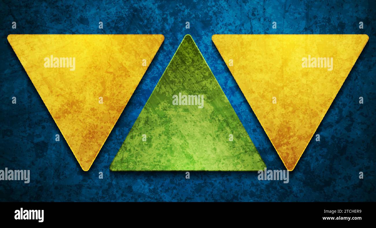 Green and yellow triangles abstract grunge textural background. Geometry vector design Stock Vector