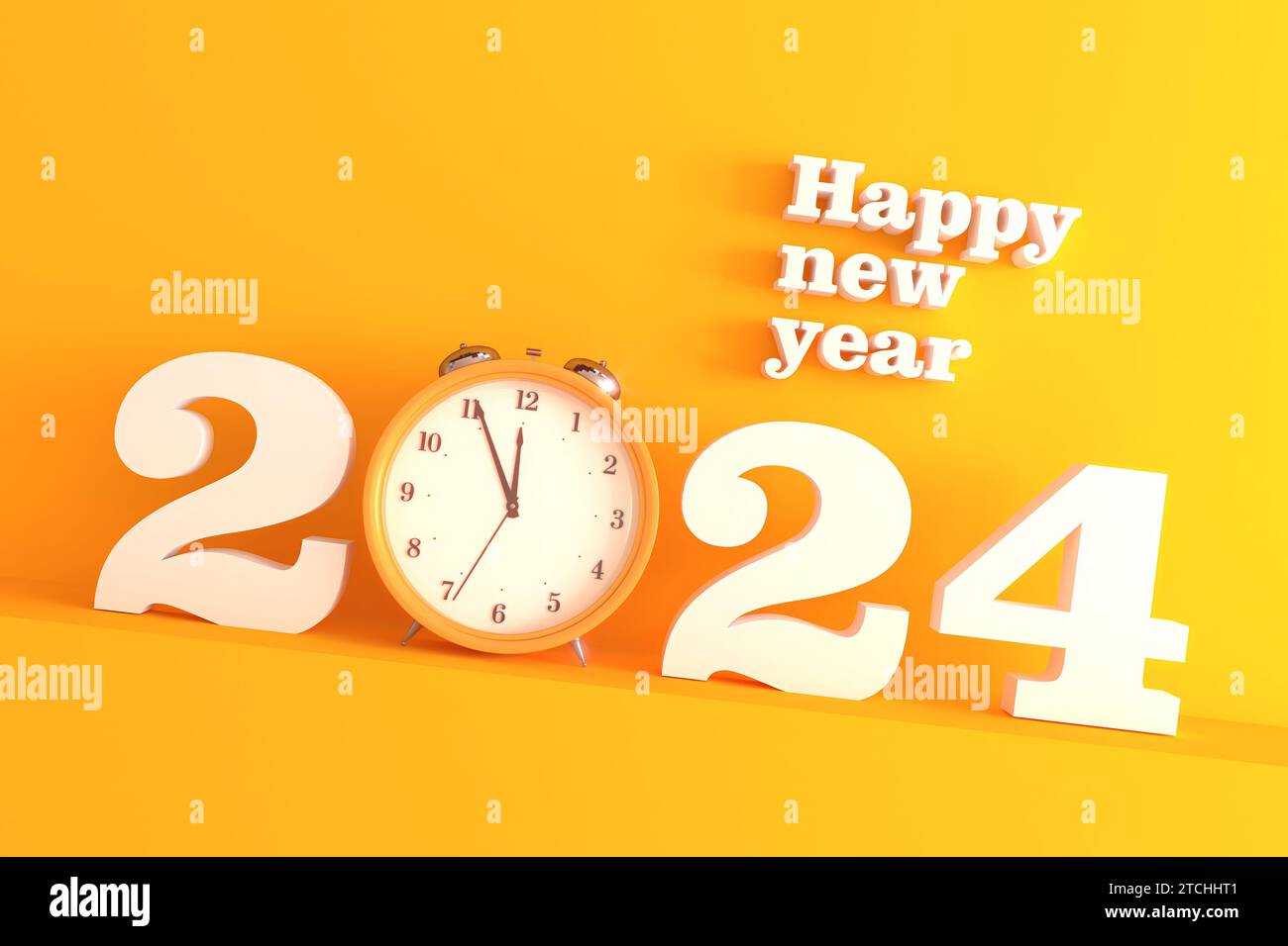 2024 New Year Concept, Stylish Digits And Yellow Alert Clock As 