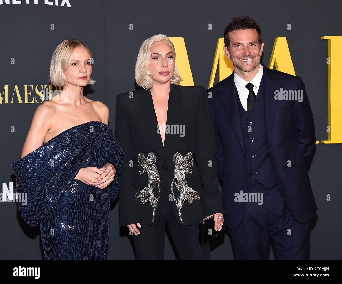 Carey Mulligan, Bradley Cooper and Lady Gaga arriving to the Los Angeles special screening of “Maestro” at the Academy Museum of Motion Pictures on December 12, 2023 in Beverly Hills, Ca. © Lisa OConnor/AFF-USA.com Stock Photo