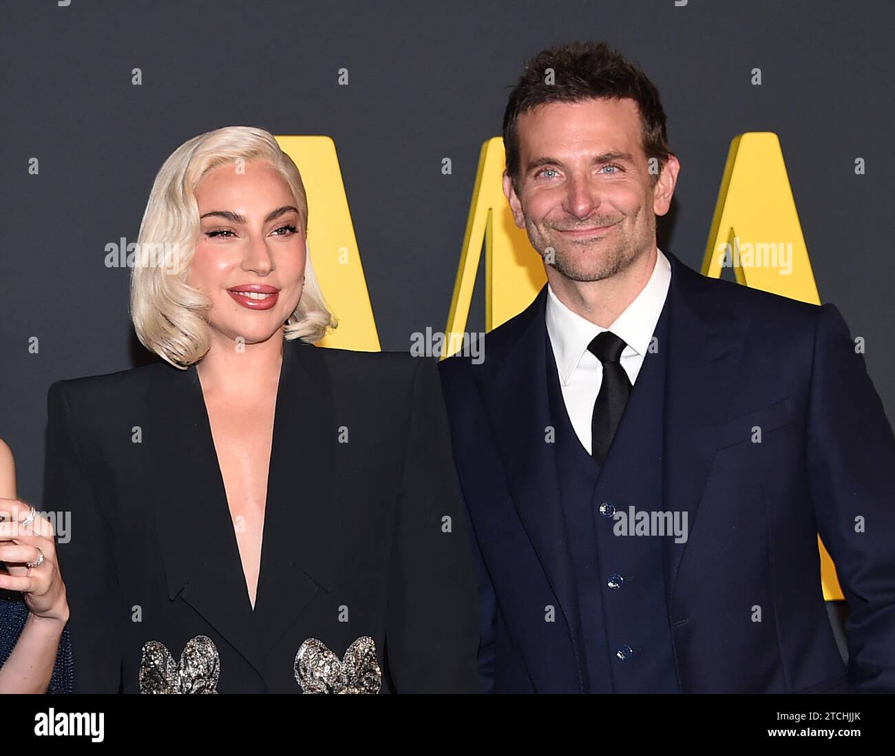 Carey Mulligan, Bradley Cooper and Lady Gaga arriving to the Los Angeles special screening of “Maestro” at the Academy Museum of Motion Pictures on December 12, 2023 in Beverly Hills, Ca. © Lisa OConnor/AFF-USA.com Stock Photo