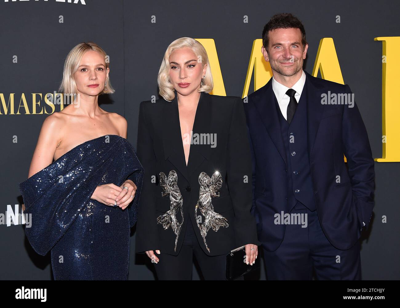 Carey Mulligan, Bradley Cooper and Lady Gaga arriving to the Los Angeles special screening of “Maestro” at the Academy Museum of Motion Pictures on December 12, 2023 in Beverly Hills, Ca. © Lisa OConnor/AFF-USA.com Stock Photo