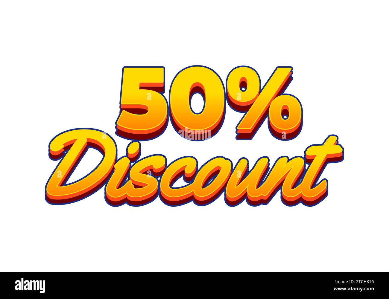 50 discount. Text effect design in 3D look. Yellow color Stock Vector