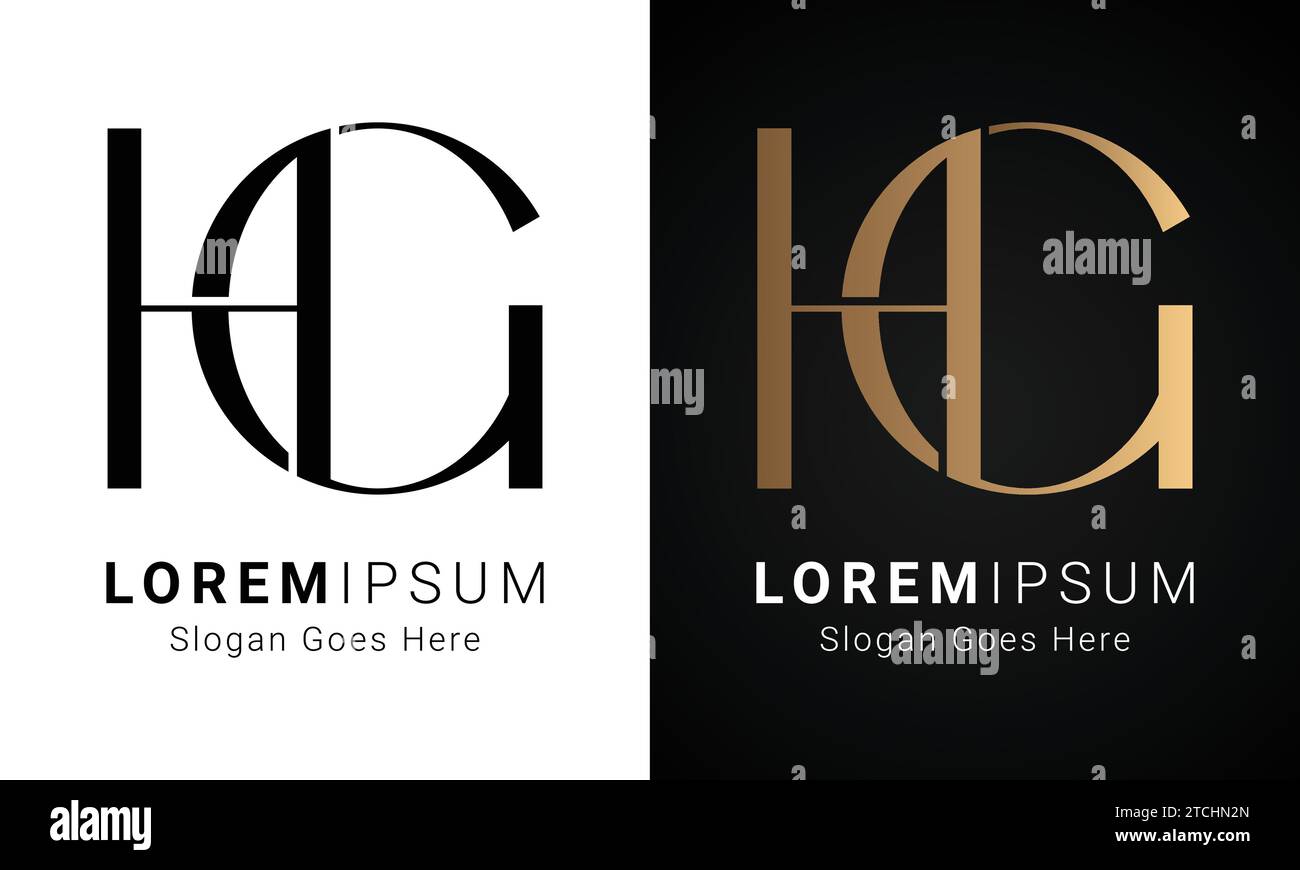 Luxury Initial HG or GH Monogram Text Letter Logo Design Stock Vector