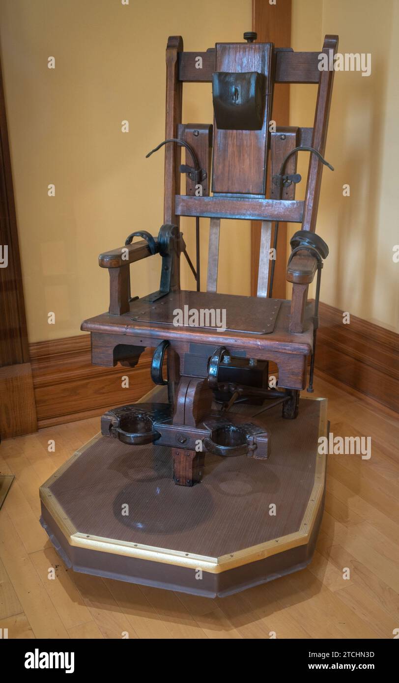 Electric Chair at Ohio State Reformatory, historic prison located in Mansfield, Ohio Stock Photo