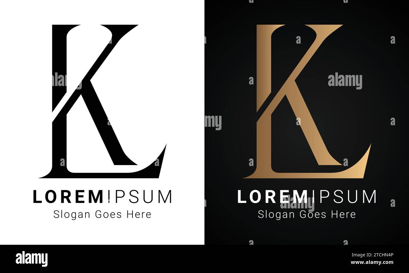 Luxury Initial KL or LK Monogram Text Letter Logo Design Stock Vector