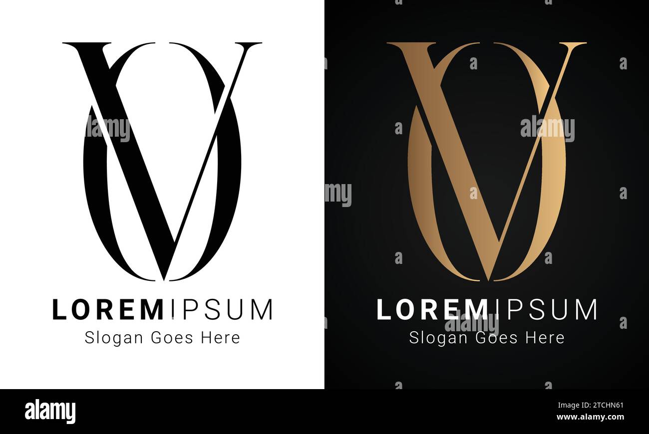 Luxury Initial VO or OV Monogram Text Letter Logo Design Stock Vector