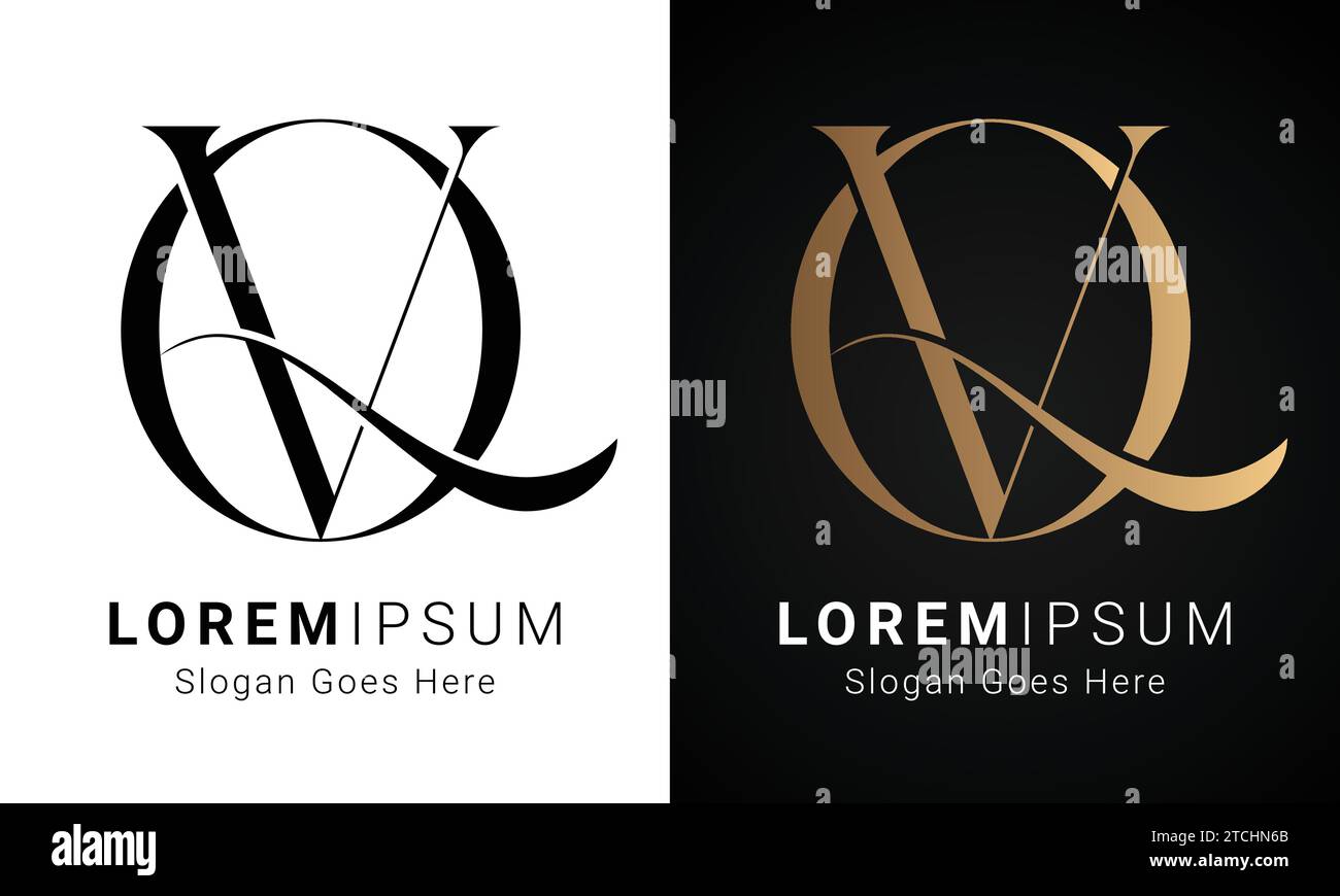 Luxury Initial VQ or QV Monogram Text Letter Logo Design Stock Vector