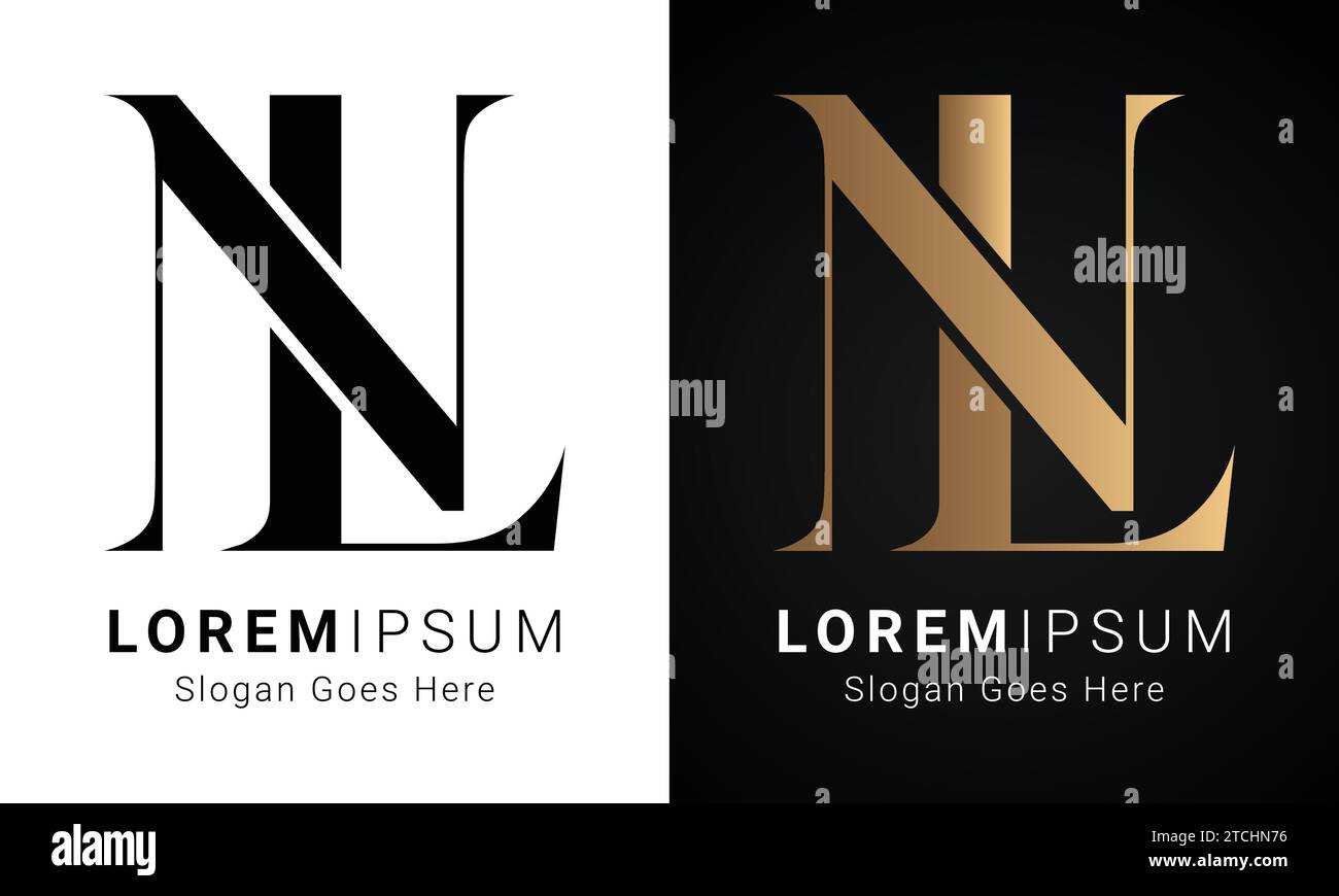 Luxury Initial NL or LN Monogram Text Letter Logo Design Stock Vector