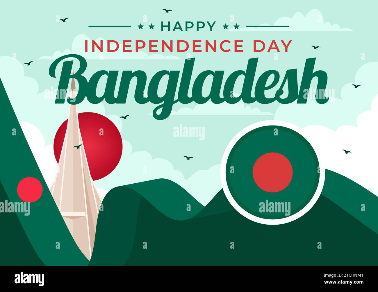 Happy Bangladesh Independence Day Vector Illustration on 26 March with Waving Flag and National Monument in Holiday Flat Cartoon Background Stock Vector