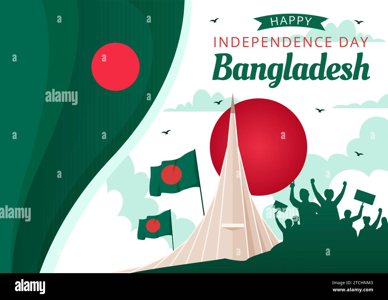 Happy Bangladesh Independence Day Vector Illustration on 26 March with Waving Flag and National Monument in Holiday Flat Cartoon Background Stock Vector