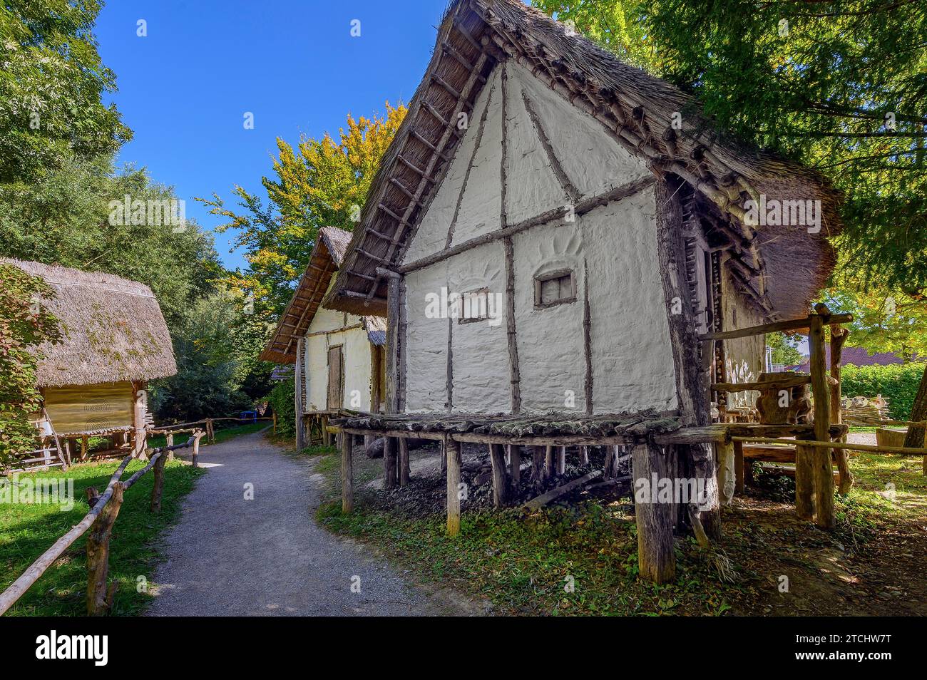 Pile dwellings on the shores of Lake Constance, a tourist attraction in the region and the oldest open-air archaeological museum in Germany Stock Photo
