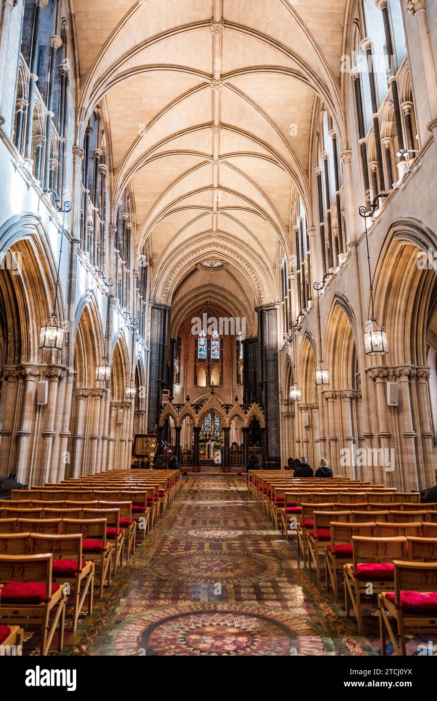 Main nave of Christchurch Cathedral, in Dublin, Ireland, medieval church built in 11th century. Stock Photo