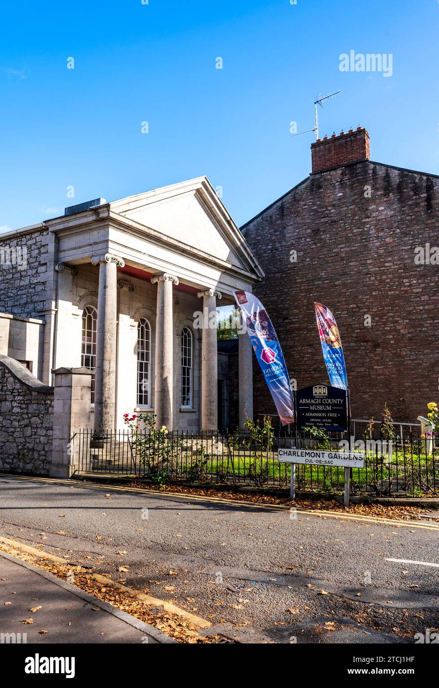 Neoclassical façade of the Armagh County Museum, along the Mall, Armagh city centre, Northern Ireland Stock Photo