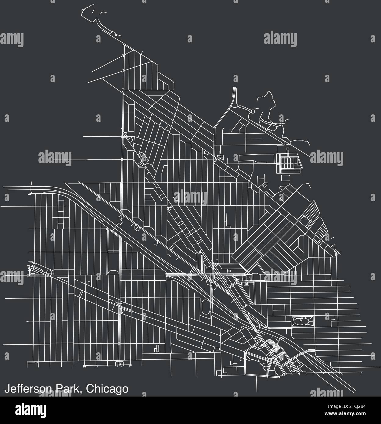 Street roads map of the JEFFERSON PARK COMMUNITY AREA, CHICAGO Stock