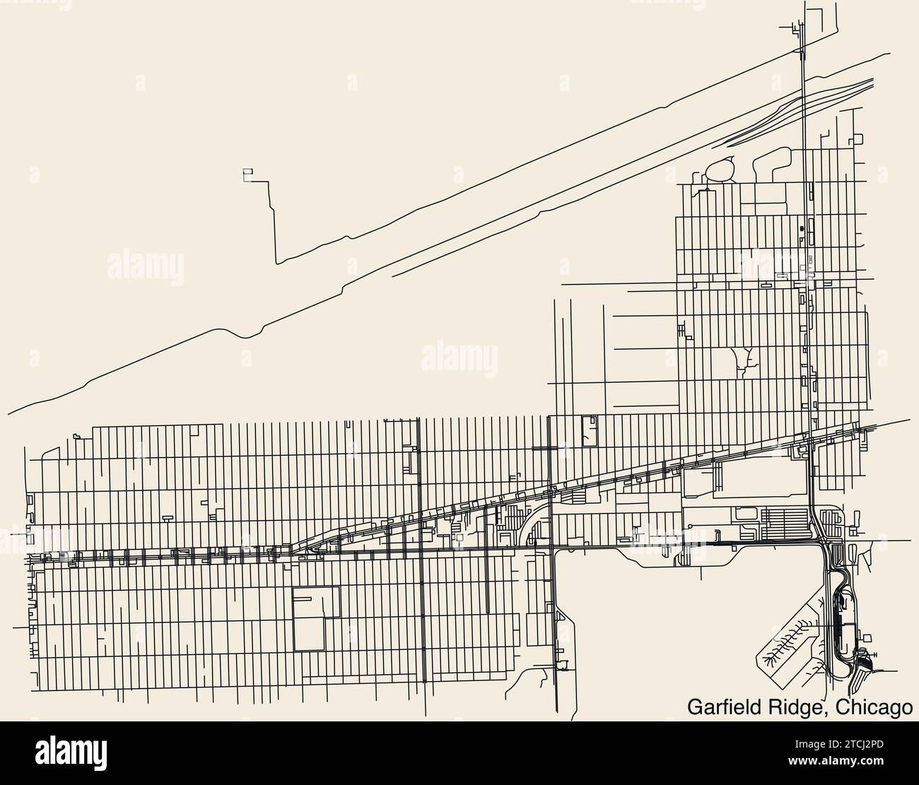 Street roads map of the GARFIELD RIDGE COMMUNITY AREA, CHICAGO Stock