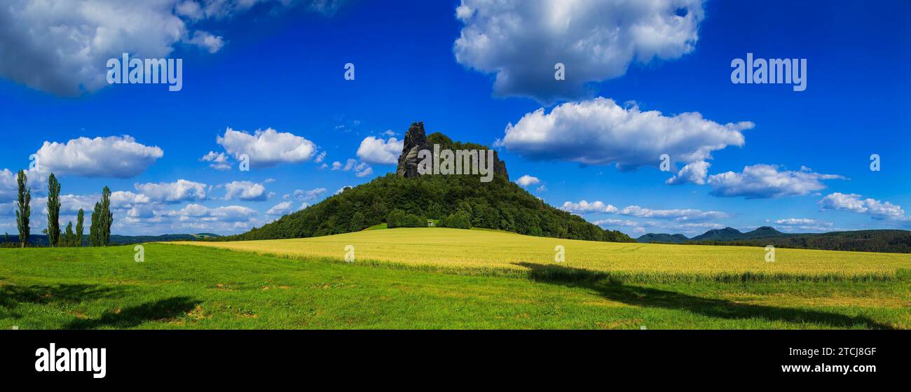 The Lilienstein is one of the most prominent mountains in Saxon Switzerland in Saxony. The Lilienstein is the only table mountain on the right side Stock Photo