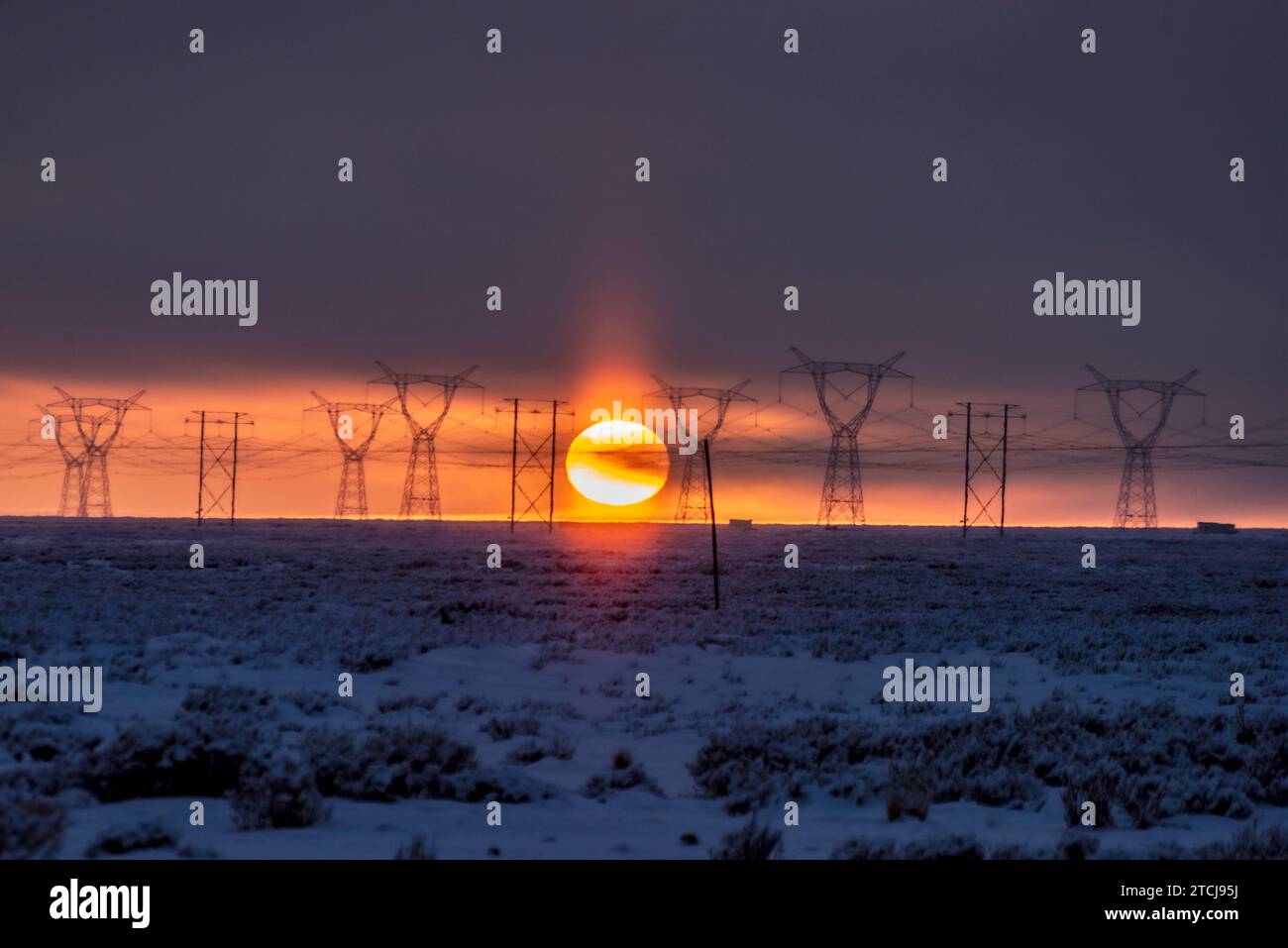 KARAMAY, CHINA DECEMBER 11, 2023 A highvoltage power line is seen