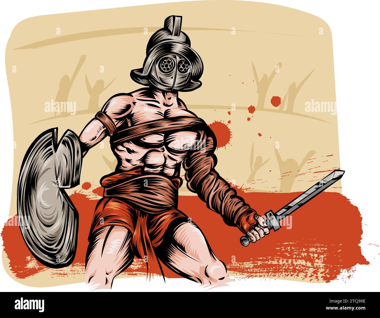 spartacus gladiator slave warrior on colosseum. vector illustration Stock Vector