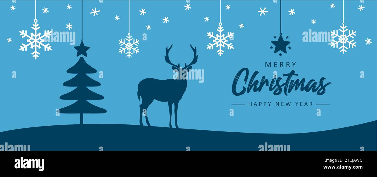 christmas greeting card with deer in forest vector illustration Stock ...