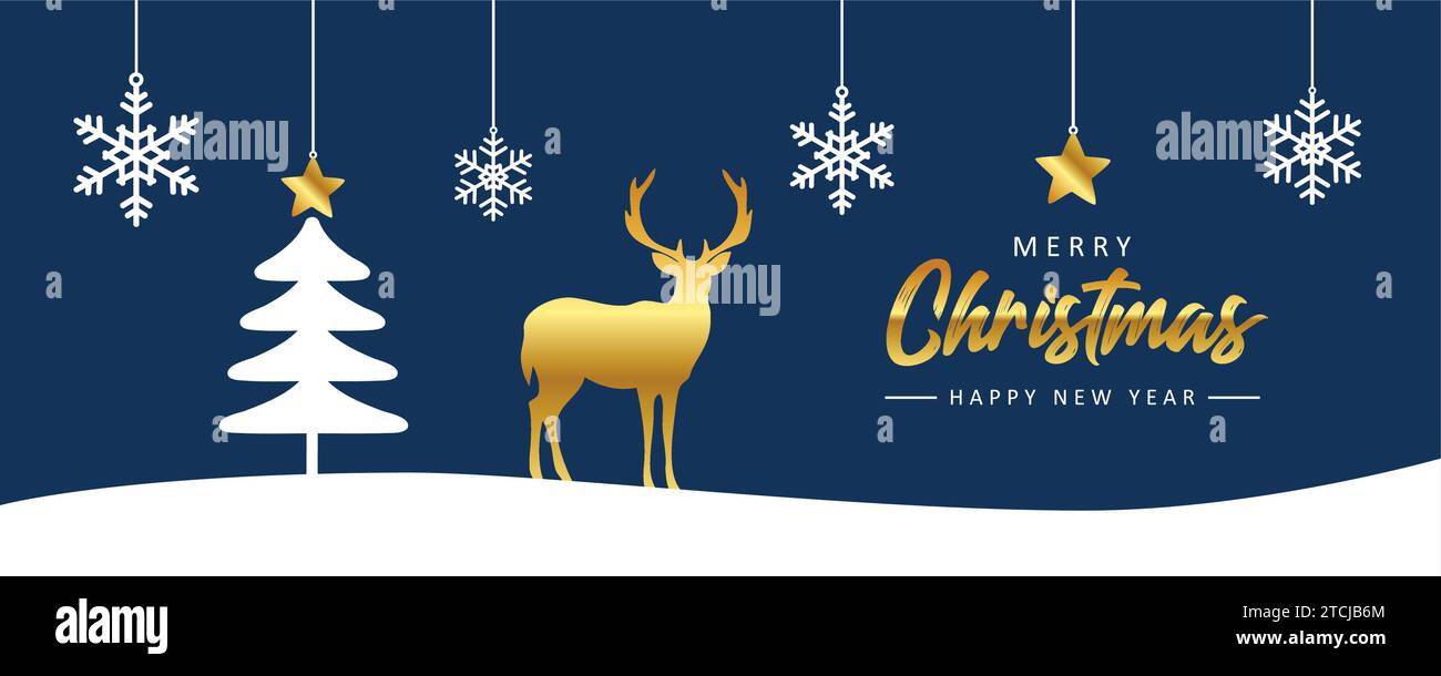 christmas greeting card with deer in forest vector illustration Stock ...