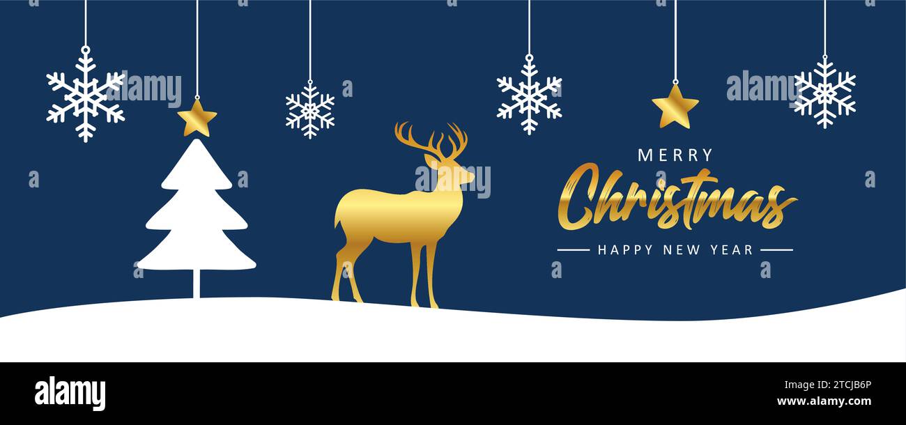 christmas greeting card with deer in forest vector illustration Stock ...