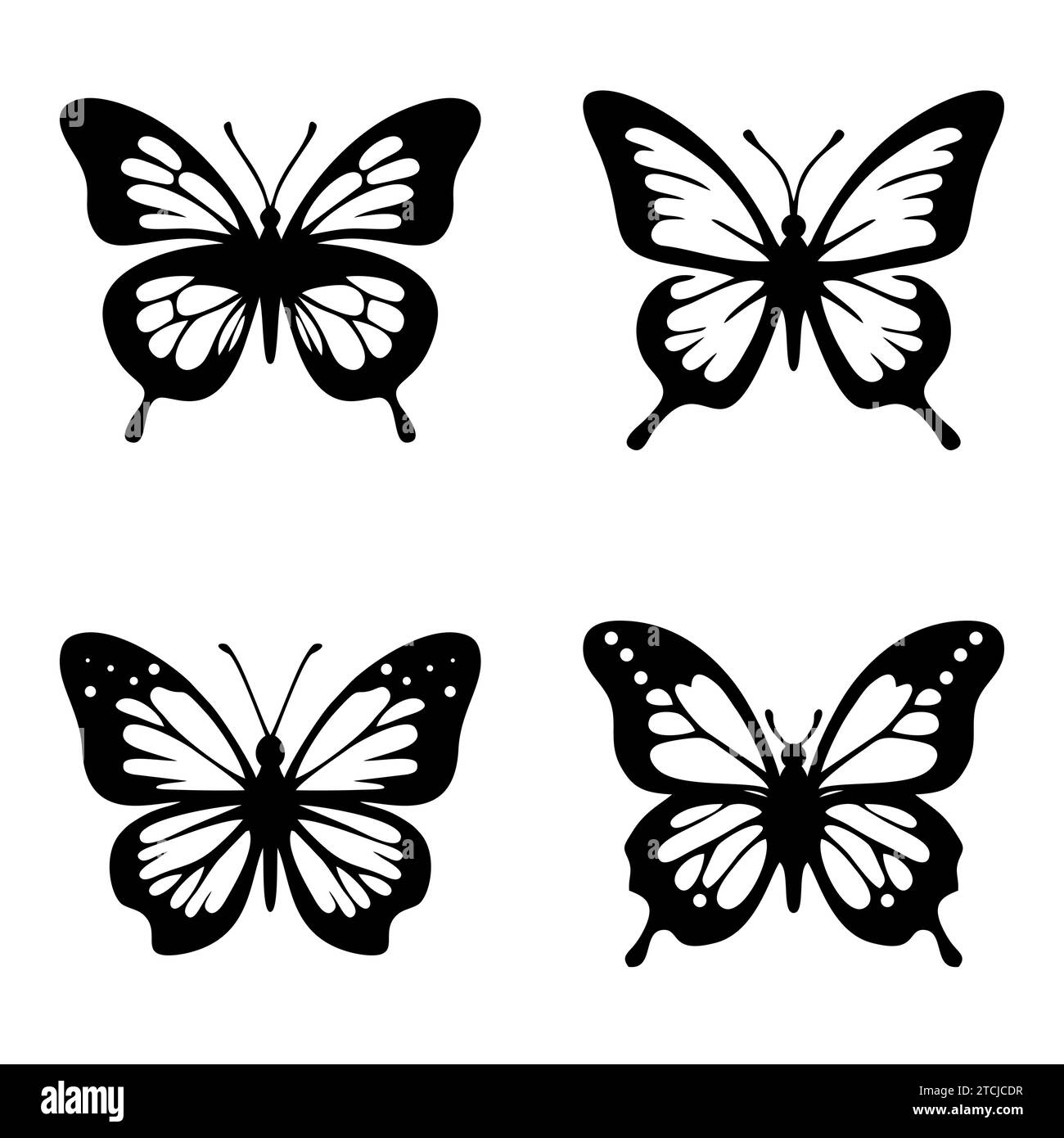Set of contours of butterflies of different shapes with monarch wings