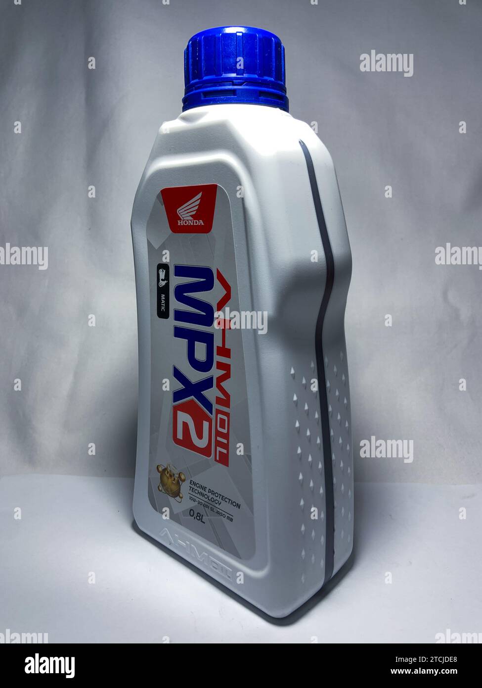 Surakarta, Indonesia - November 20, 2023 : MPX 2 AHM matic motor oil, engine protection technology 10W-30 SL JASO MB for matic motorcycle 800ml. Plast Stock Photo