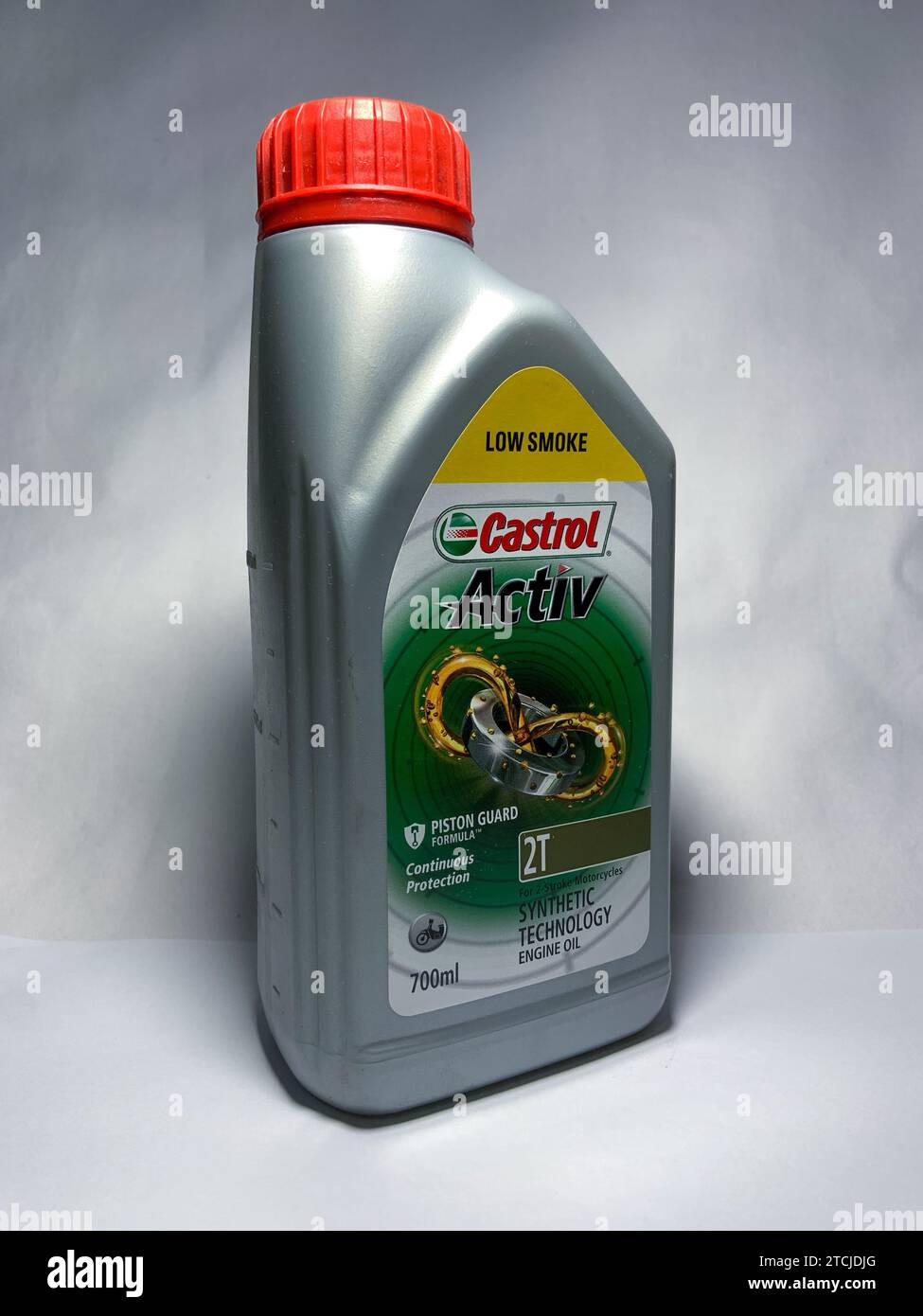 Surakarta, Indonesia - November 20, 2023 : Castrol active motor oil for 2 stroke motorcycles, continuous protection synthetic technology engine oil 70 Stock Photo