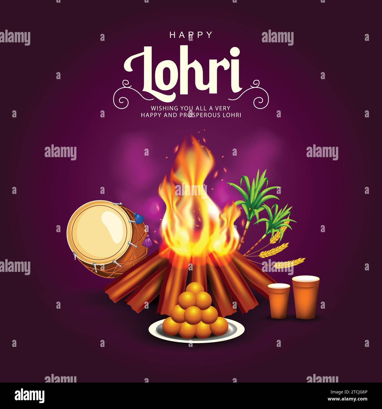 Happy Lohri festival of Punjab India background. lohri elements