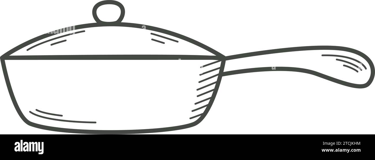 Frying pan doodle sketch style. Hand drawn kitchen utensils clip art