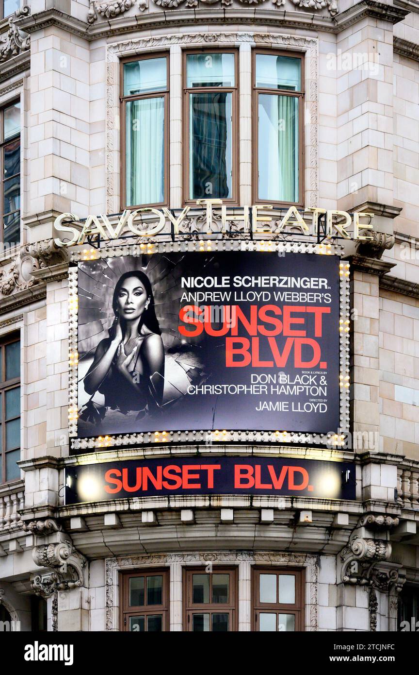 London, UK. Sunset Blvd. at the Savoy Theatre, the Strand, November 2023 Stock Photo