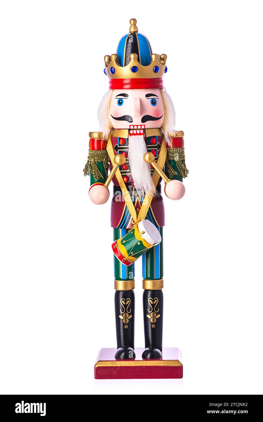 Nutcracker Christmas soldier on white background, toy figurine Stock