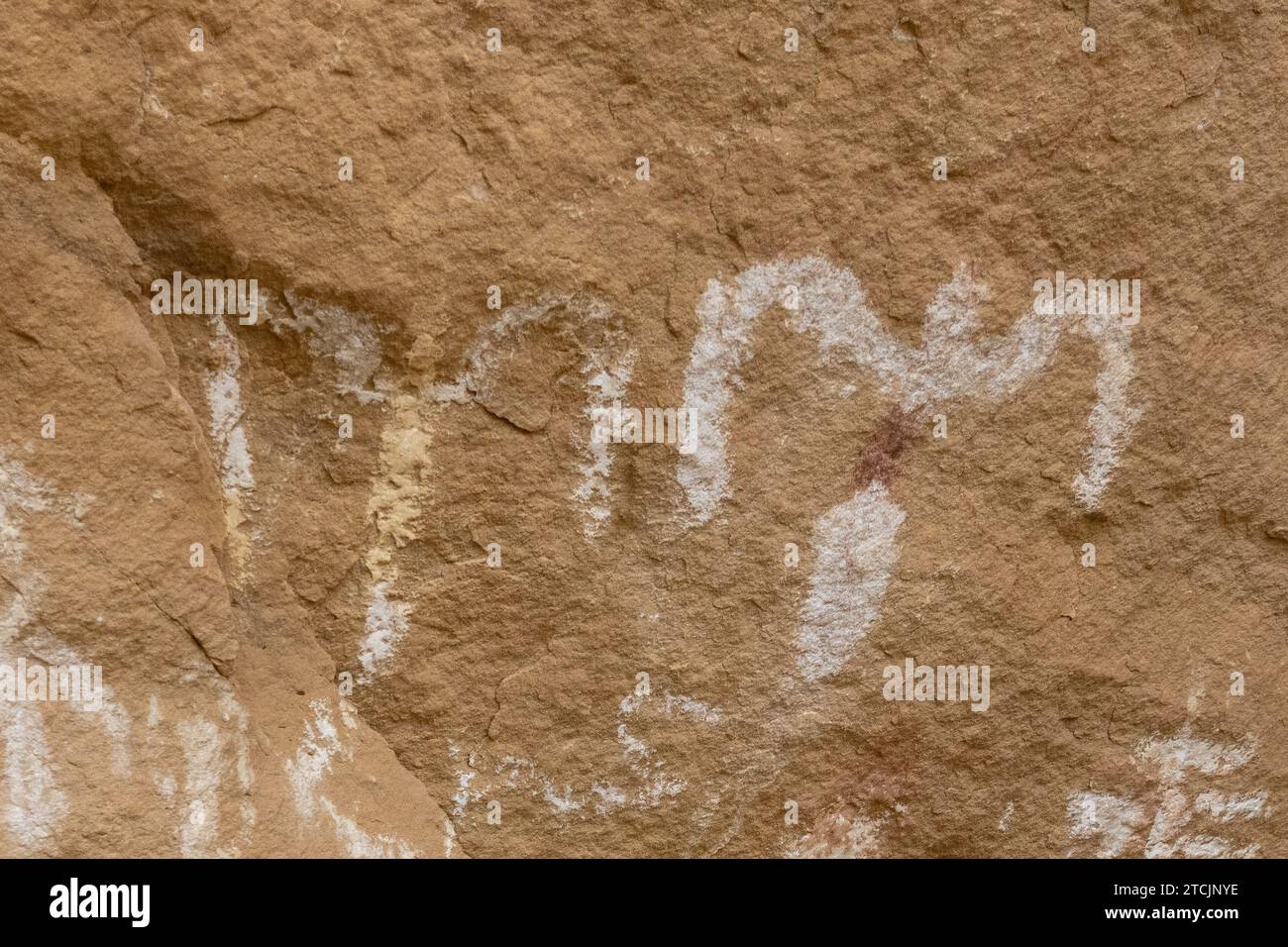 Pre-Hispanic pictographs at the White Birds Interpretive Site in the Canyon Pintado National Historic District in Colorado.  Pre-Hispanic Native Ameri Stock Photo