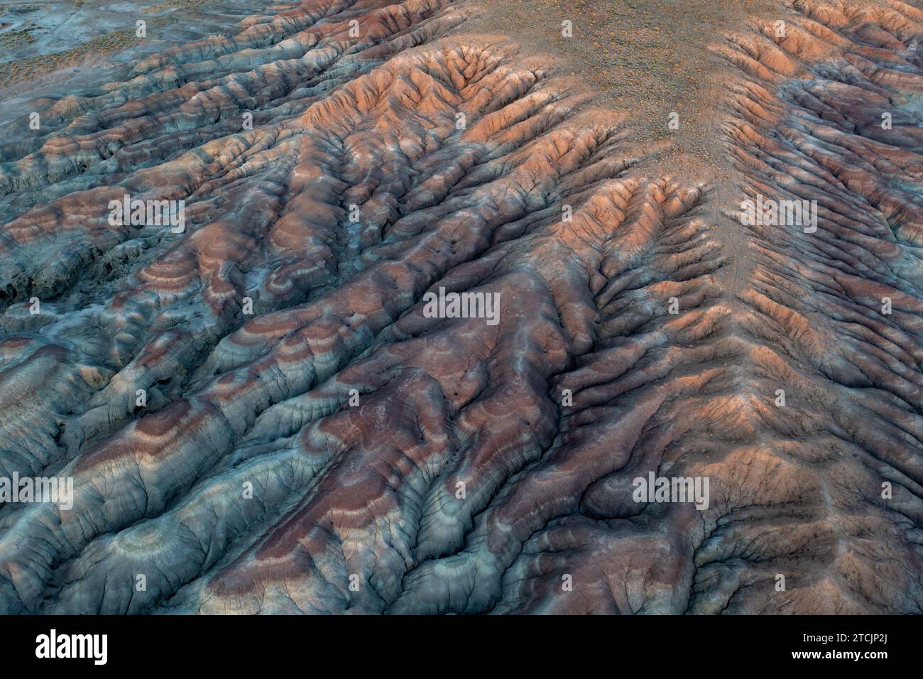 Multi-colored striped bentonite clay hills by the Fantasy Canyon Recreation Site in Utah. Stock Photo