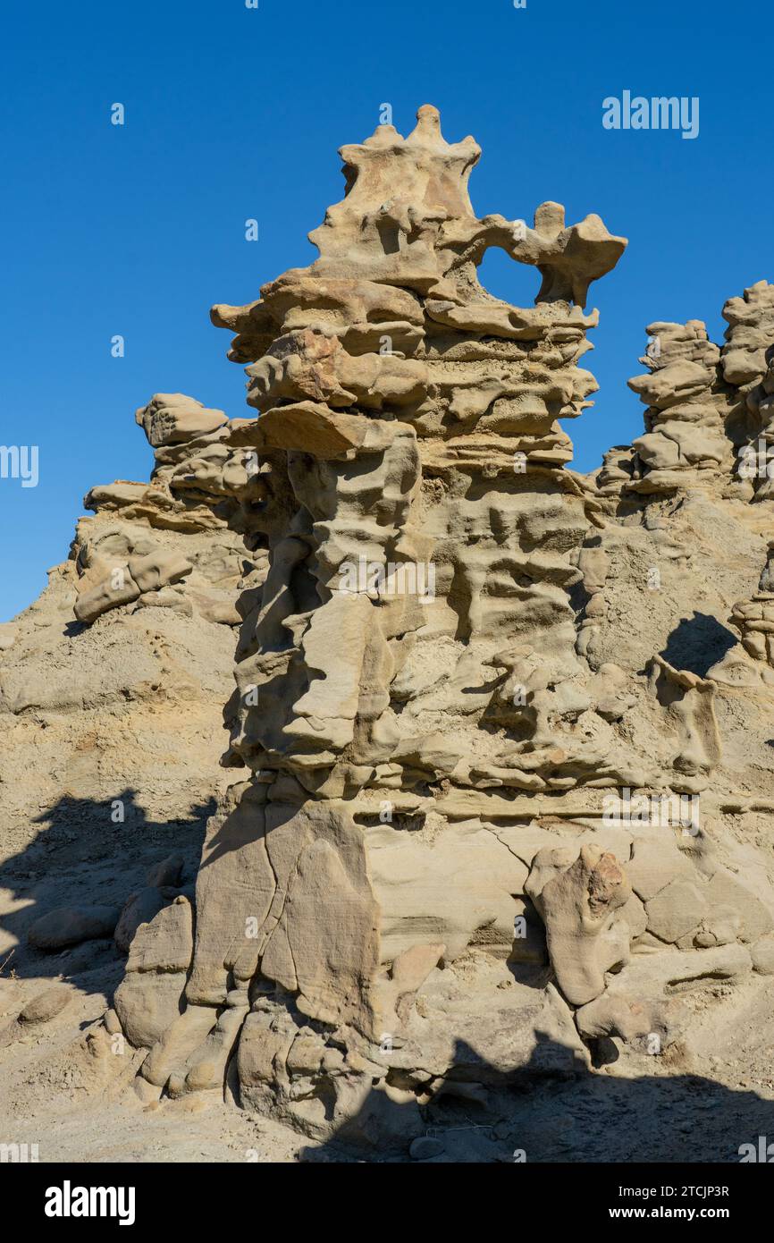 Fantastically eroded sandstone formations in the Fantasy Canyon Recreation Site, near Vernal, Utah. Stock Photo
