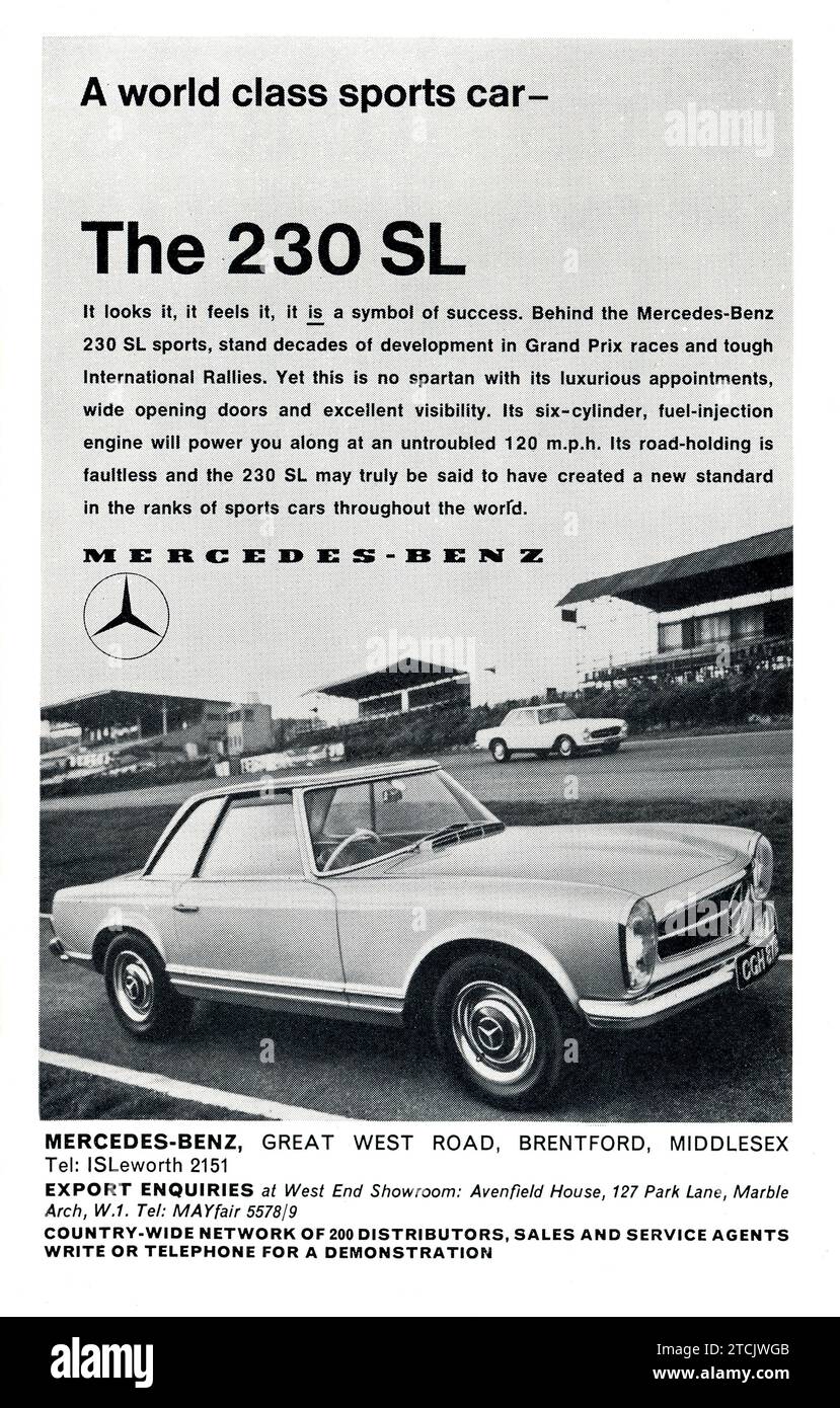 Vintage advert for Mercedes Benz 230 SL motor car Stock Photo