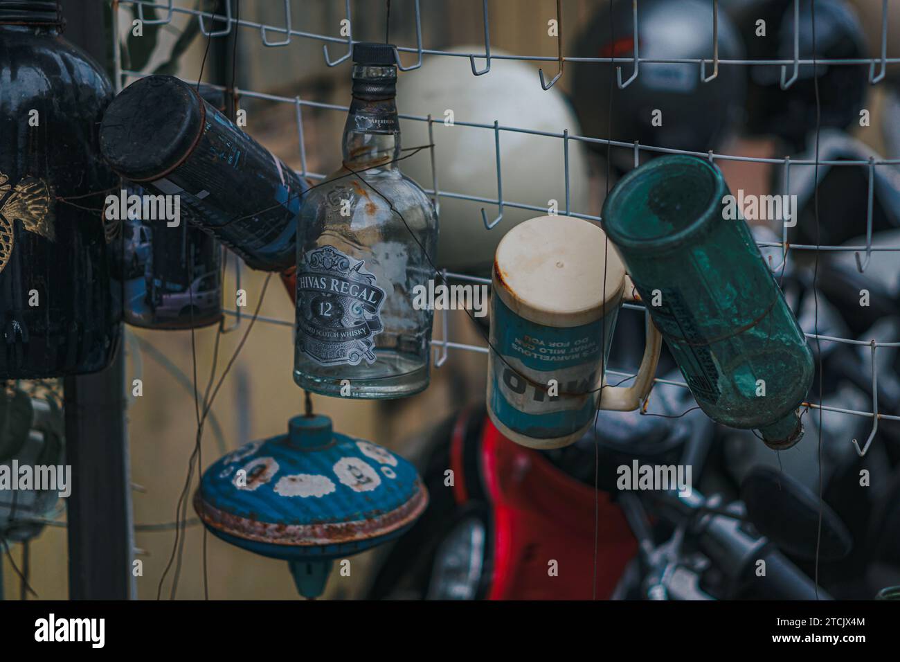SEMARANG, INDONESIA - November 7, 2023: collections of antique bottles and glasses on display Stock Photo
