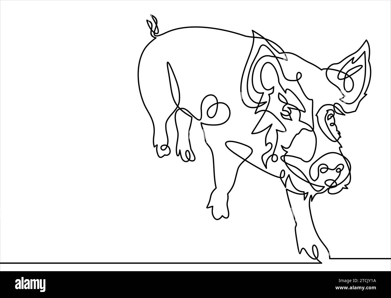Pig is a symbol.Vector continuous line. Stock Vector