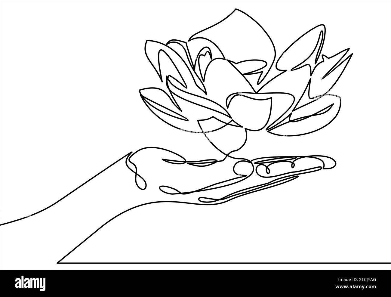 hands holding a lotus flower-continuous line drawing. Stock Vector