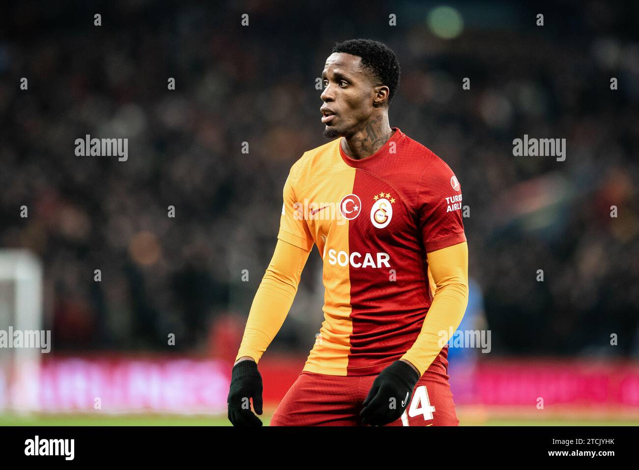 Copenhagen, Denmark. 12th Dec, 2023. Wilfried Zaha (14) of Galatasaray seen during the UEFA Champions League match between FC Copenhagen and Galatasaray at Parken in Copenhagen. (Photo Credit: Gonzales Photo/Alamy Live News Stock Photo