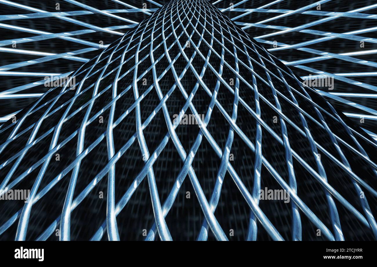 metal mesh or aluminum grid with regular pattern on black background Stock Photo