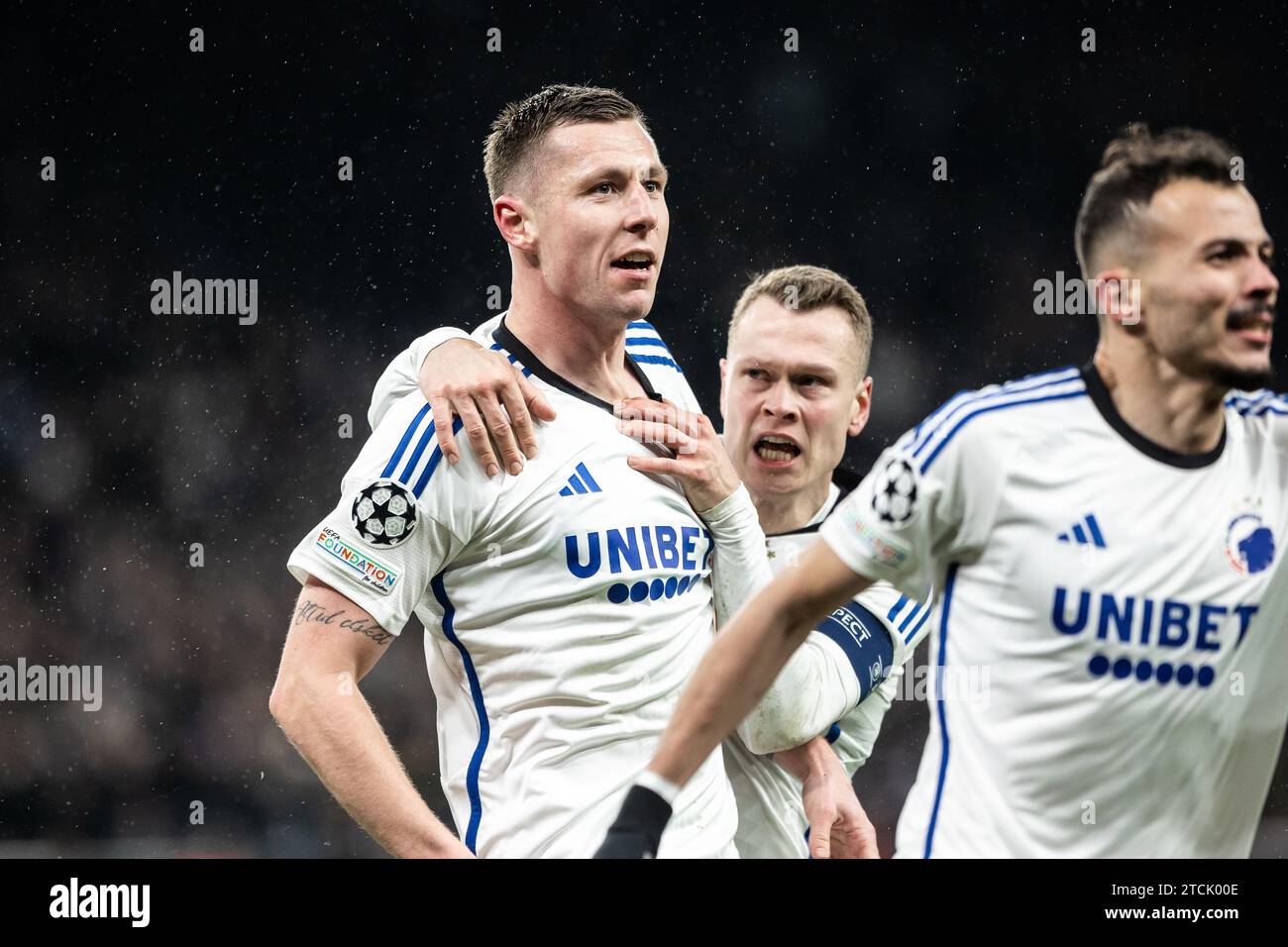 Copenhagen, Denmark. 12th Dec, 2023. Lukas Lerager (12) of FC Copenhagen scores for 1-0 during the UEFA Champions League match between FC Copenhagen and Galatasaray at Parken in Copenhagen. (Photo Credit: Gonzales Photo/Alamy Live News Stock Photo
