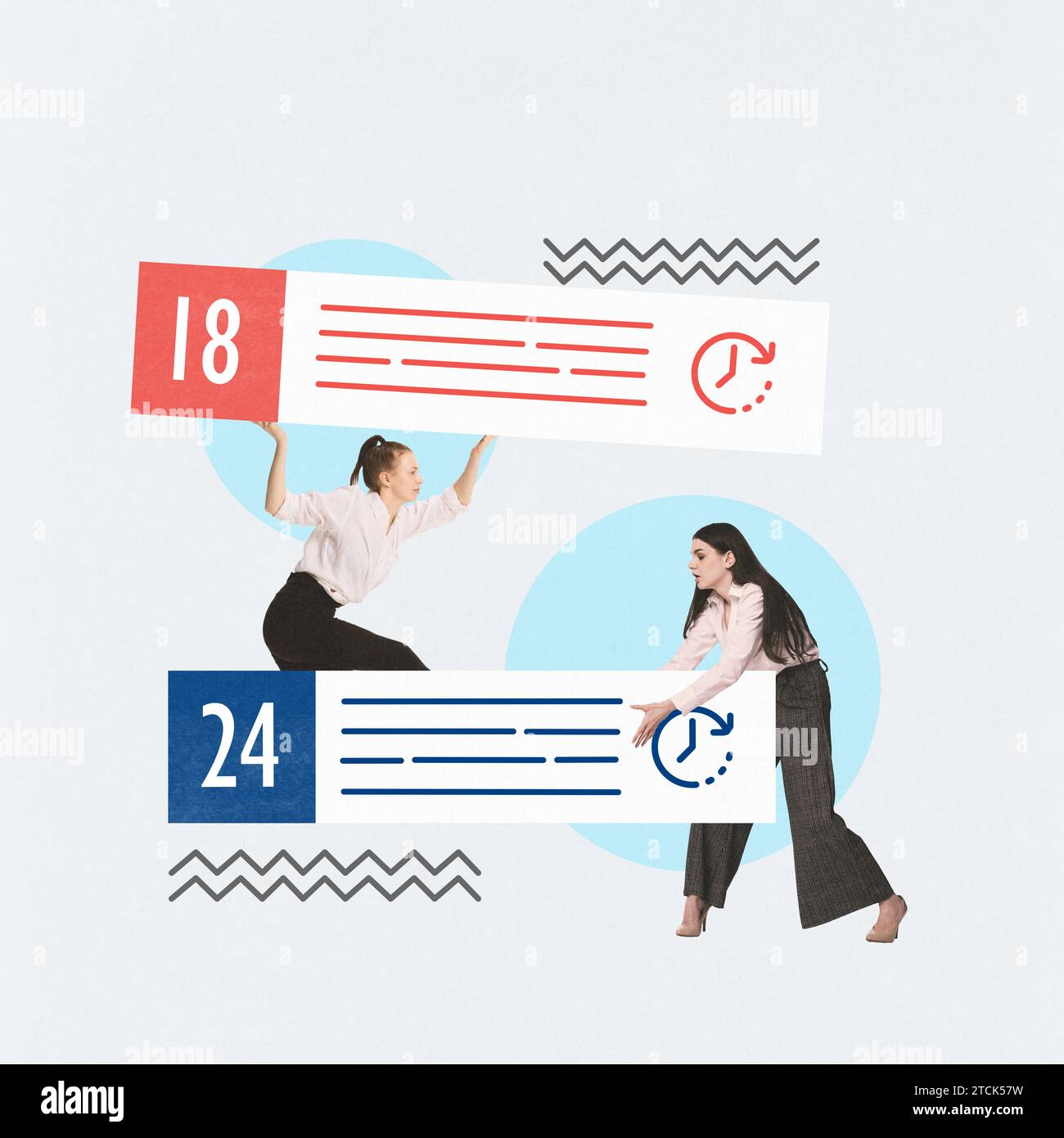 Young woman, employees, co- workers checking tasks. Time management ...